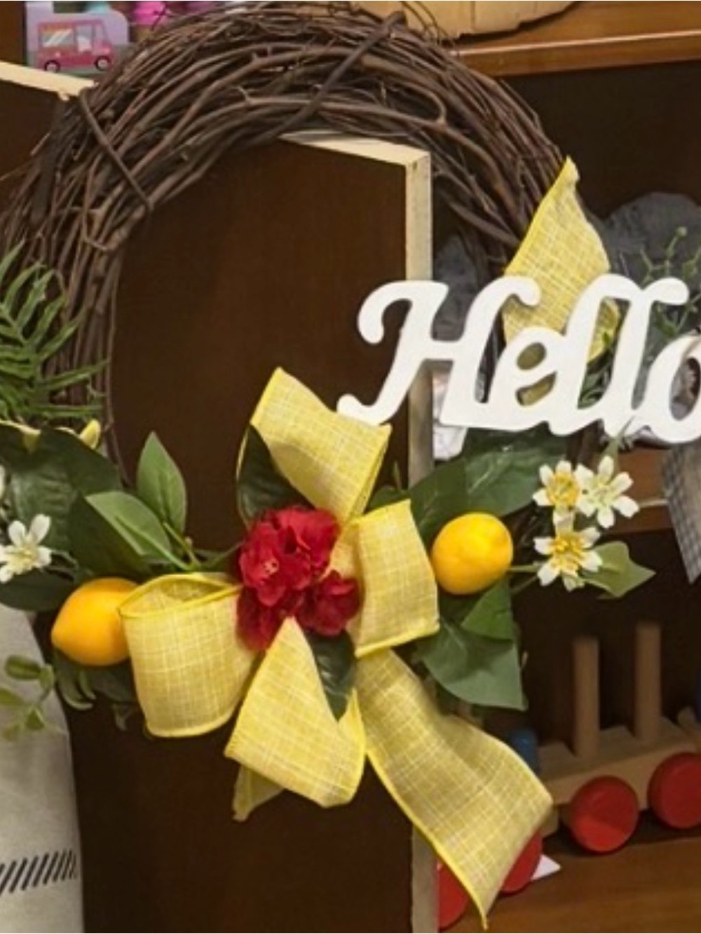 Handmade Lemon Door Wreath 🍋 Hand Crafted Red Geranium Hello Final Sale